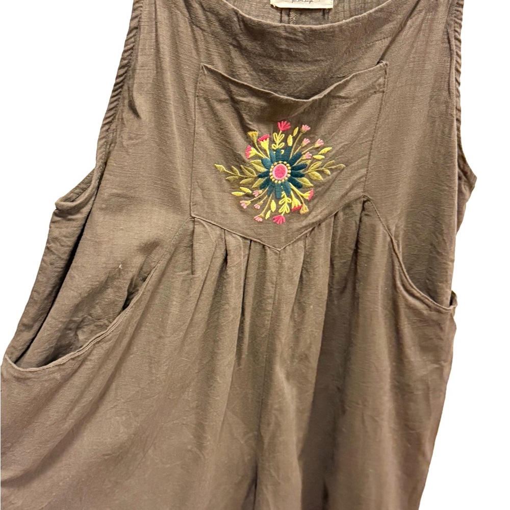 NATURAL LIFE Brown Embroidered Wide-Leg Jumpsuit - Picture 4 of 9